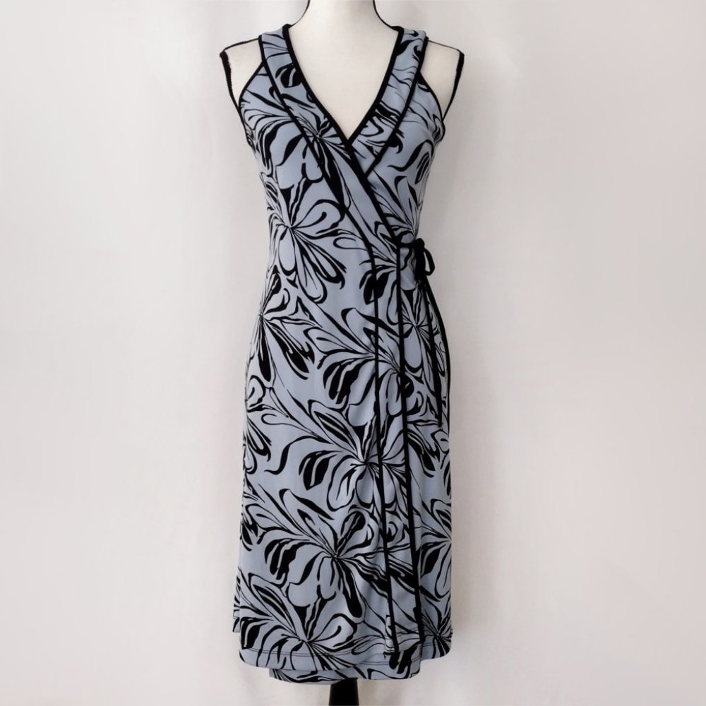 Max and Cleo Blue Floral Sleeveless Wrap Dress